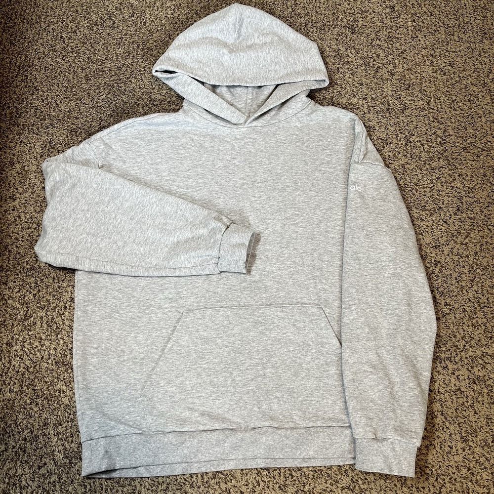 Alo Yoga Mens Chill Hoodie Sweatshirt Heather Grey Size L Oversized Fleece EUC